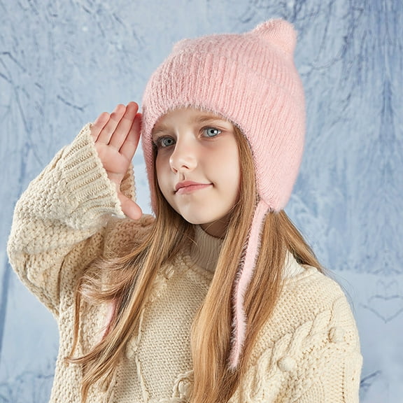 SHUNSUI Kids Hooded Winter Scarf Hat Cap Knit Baby Boy Girl Cold Weather