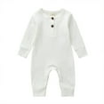 thumbnail image 1 of Baby Boy Girl Button Romper One Piece Solid Color Knit Ribbed Jumpsuit, 1 of 5