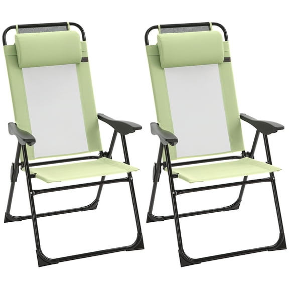 Set of 2 Portable Folding Outdoor Recliners, Green Steel Frame Mesh Fabric Lounge Chairs with 5-Position Adjustable Backrest for Patio, Camping, Beach and Backyard, 24.5x27.5x43 in