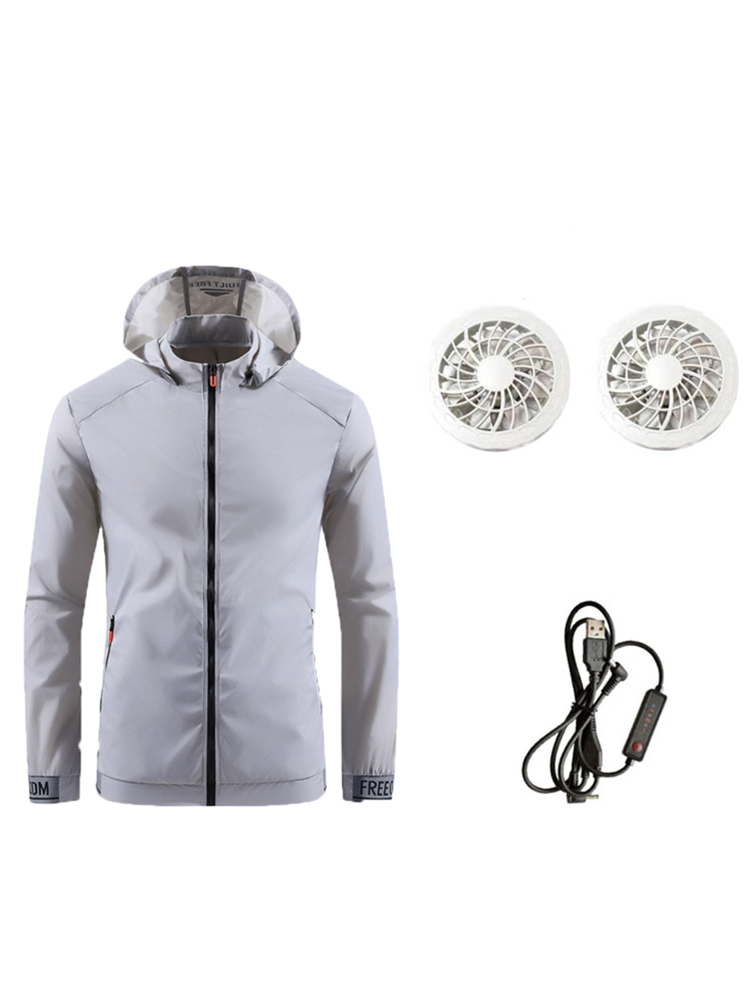Avamo Men Zipper Color Cooling Fan Jacket Hooded Neck Loose Coat Mens Removable Hoodie Summer Outwear Gray + Fan XXXL -