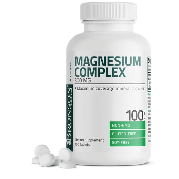 Bronson Triple Magnesium Complex Maximum Coverage 300 mg, Non-GMO, Gluten Free and Soy Free, 100 Tablets