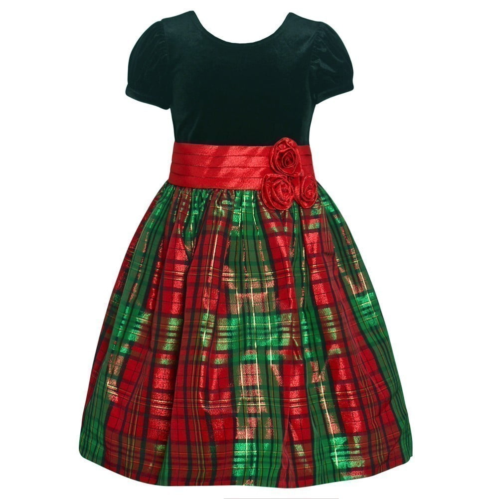 Bonnie Jean - Bonnie Jean Baby Girls Red Black Plaid Flower Tea-Length Christmas Dress 24M 