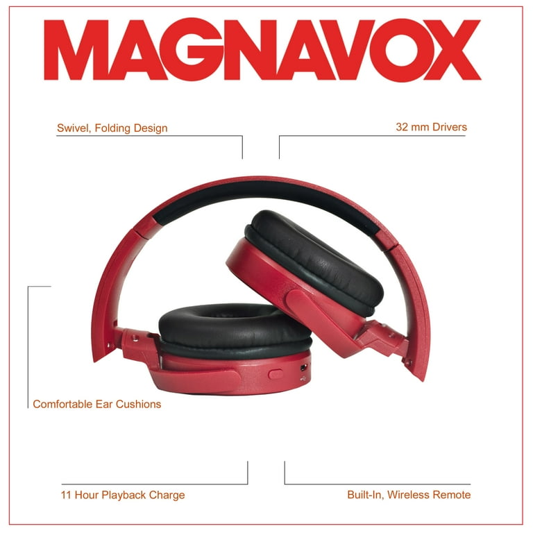 Magnavox MBH542-RD Foldable Bluetooth Headphones Red