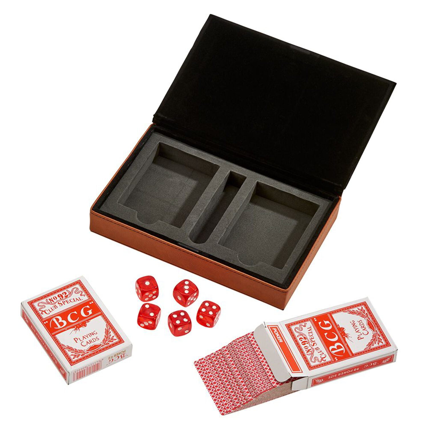Contemporary Home Living 7.75" x 5" Caramel Brown Leatherette 2-Piece Playing Cards Deck Set