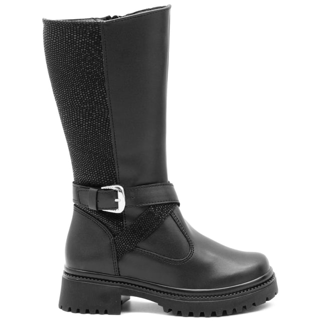 Bota Larga Yuyin para Mujer con Plataforma Cintas Brillos negro 25