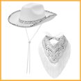 thumbnail image 5 of Western Cowboy Hat and Bandana Set Wide Brim with Sequins Cowgirl Hats & Tassel Scarf for Cosplay Party Dress Up, 5 of 5