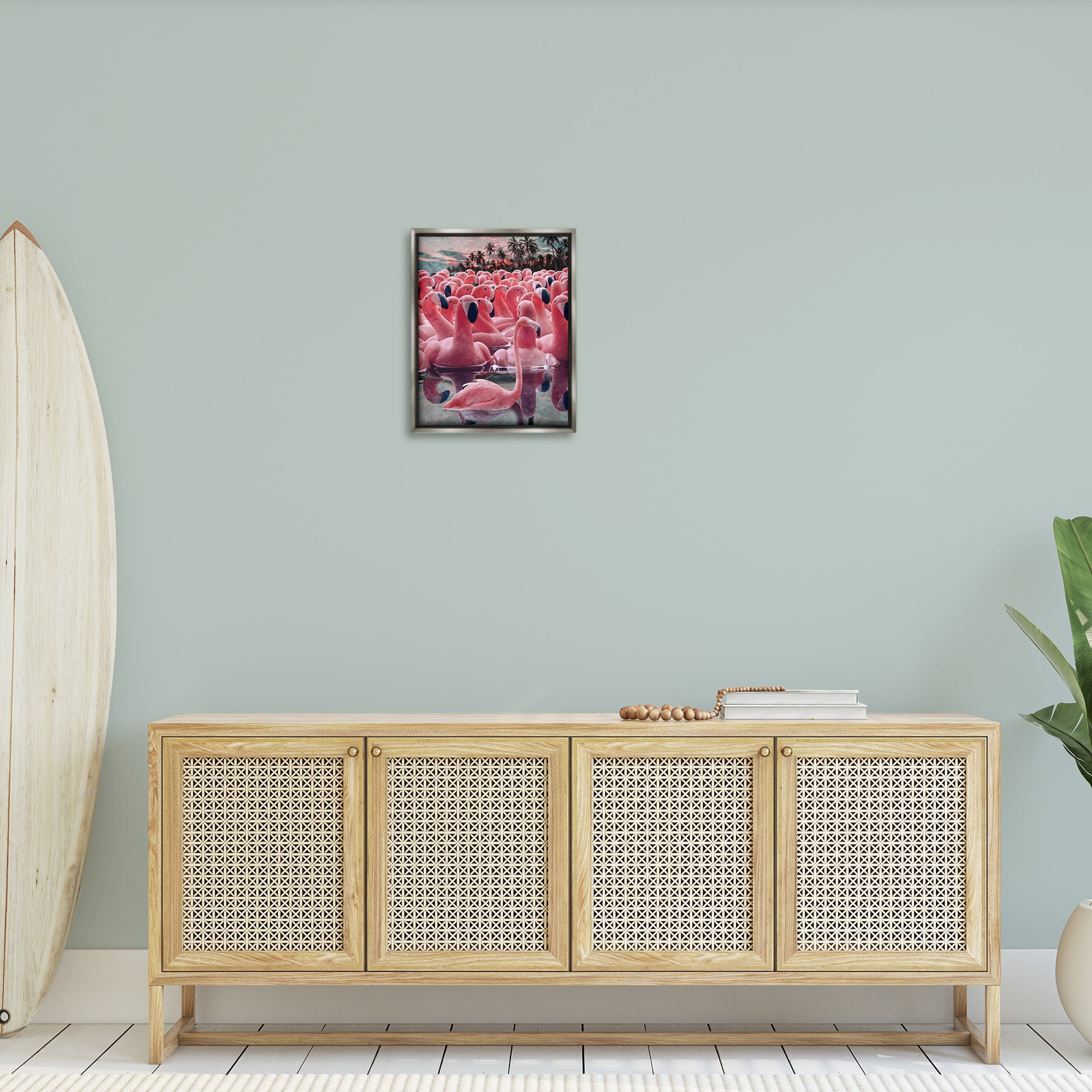 Stupell Industries Flamingo Among Floats Nautical & Beach Painting Gray Floater Framed Canvas Art Print Wall Art, 17 x 21