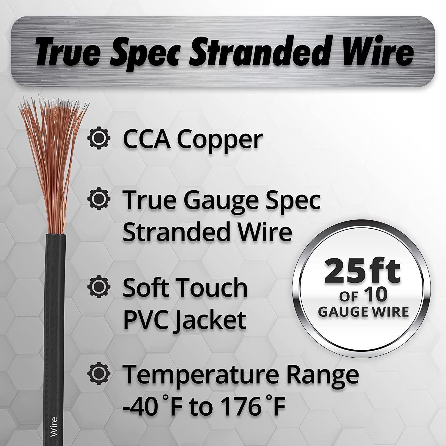 InstallGear 10 Gauge Black 25ft Power/Ground Wire True Spec and Soft Touch Cable