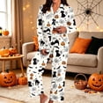 thumbnail image 2 of Womens Halloween Pajamas Long Sleeve Button Down Collar Shirt Long Pants Comfortable Loungewear 2 Piece Pajama Set for Women White L, 2 of 4