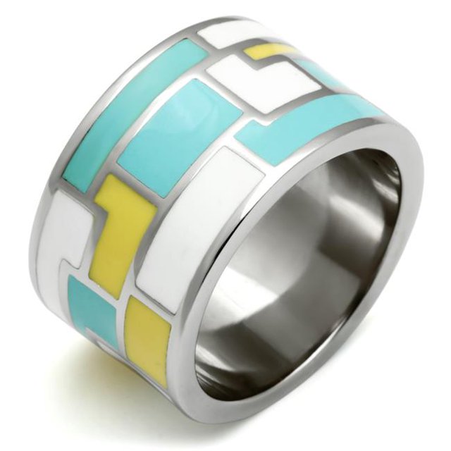 Alamode TK514-6 Women High Polished Stainless Steel Ring with Epoxy in Multi Color - Size 6
