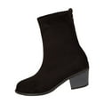 thumbnail image 2 of Bnwani Women Low Heel Boots Shoe Fall Winter Fashion Pile Pointed Toe Thick Chunky Ankle Versatile Casual Suede Boot Black Size 5.5, 2 of 9