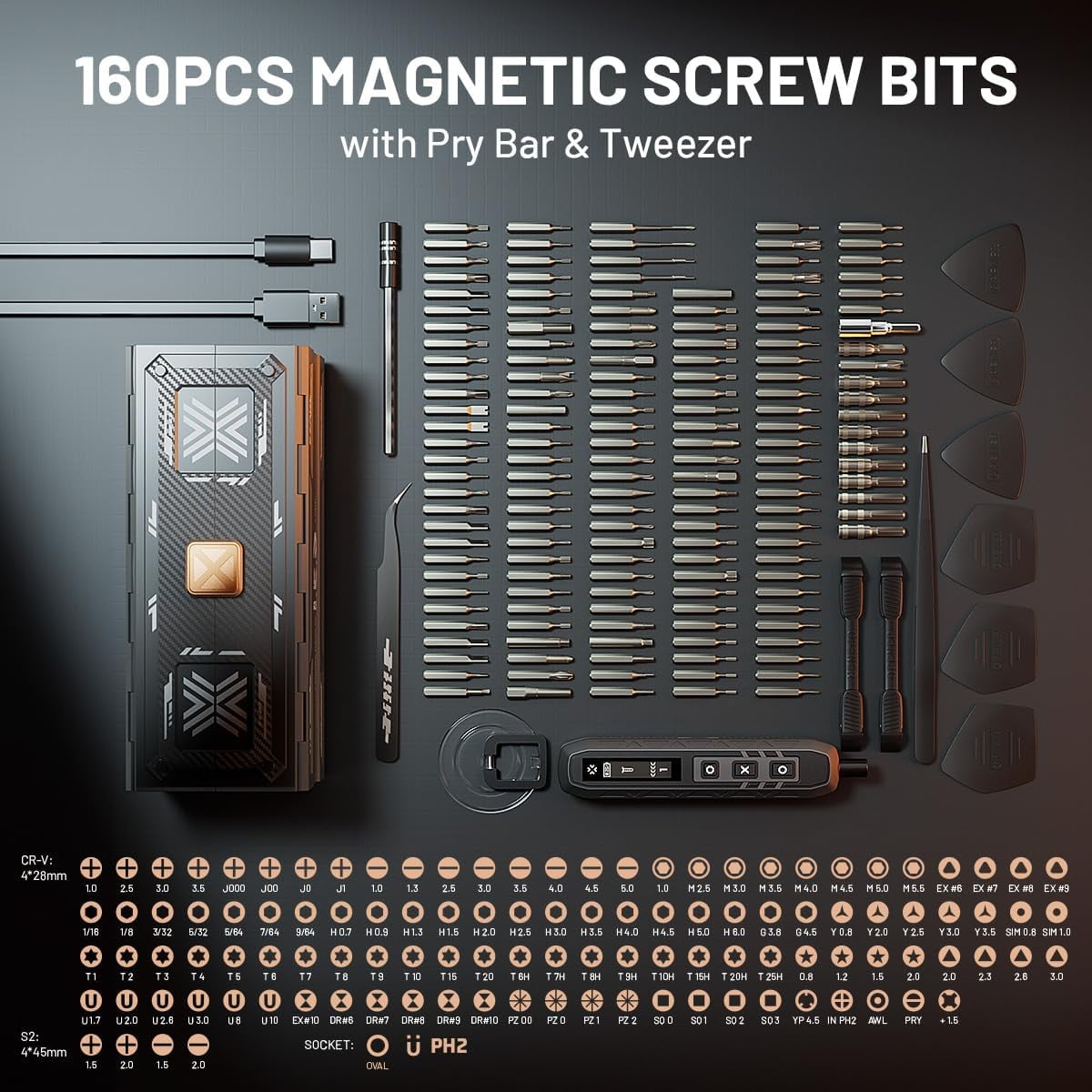 Electric Screwdriver Set, 181 in 1 Cordless Screwdriver, 3 Torque Settings with 160 Magnetic Precision Bits, Power Screwdriver Repair Tool Kit for Phone Laptop Camera Watch Computer