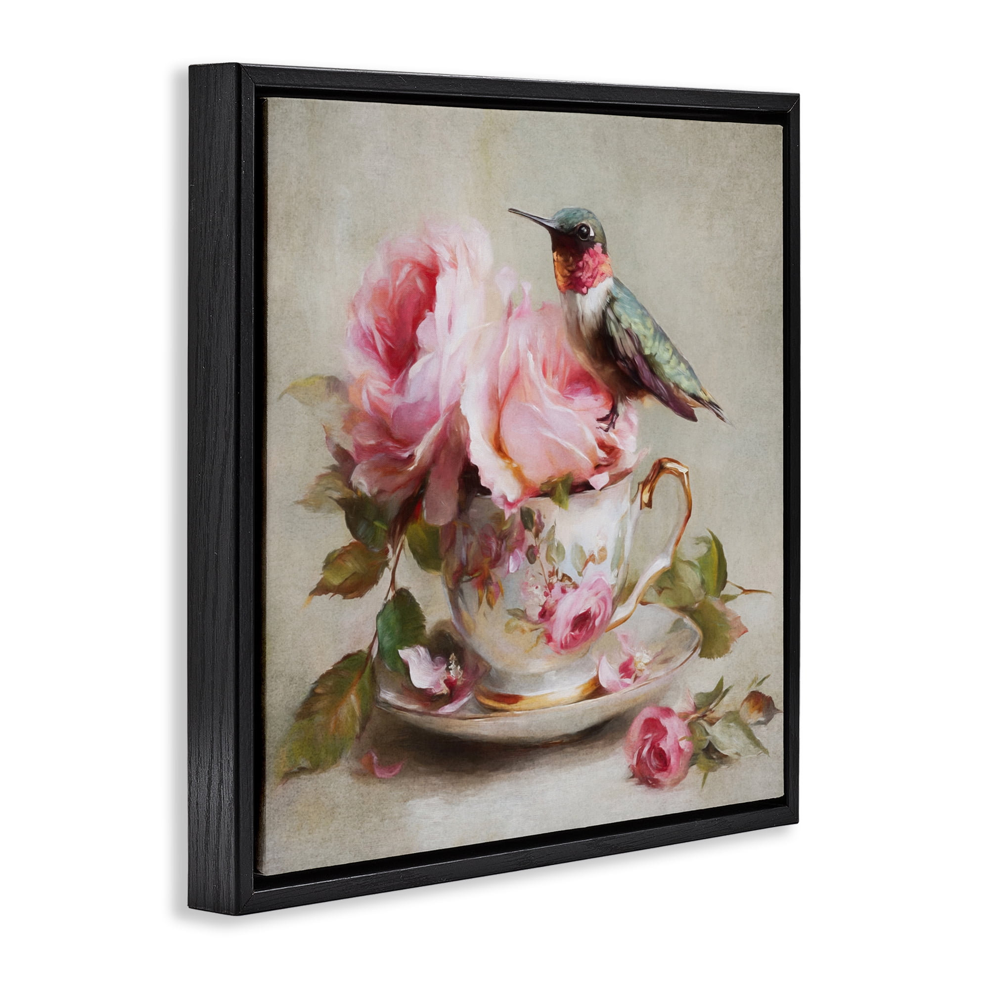 Stupell Industries Hummingbird & Tea Cup Black Framed Floater Canvas Wall Art, design by Tina LeCour