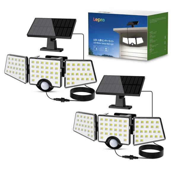 Lepro Solar Light, Outdoor, Waterproof, Sensor Light, Outdoor, Solar, Latest Separated Type, Motion Sensor Light, 3 Lights, Indoor and Outdoor Use, 4.8 M Cable, 1,000 Lumens, Ultra Brightness, 360°
