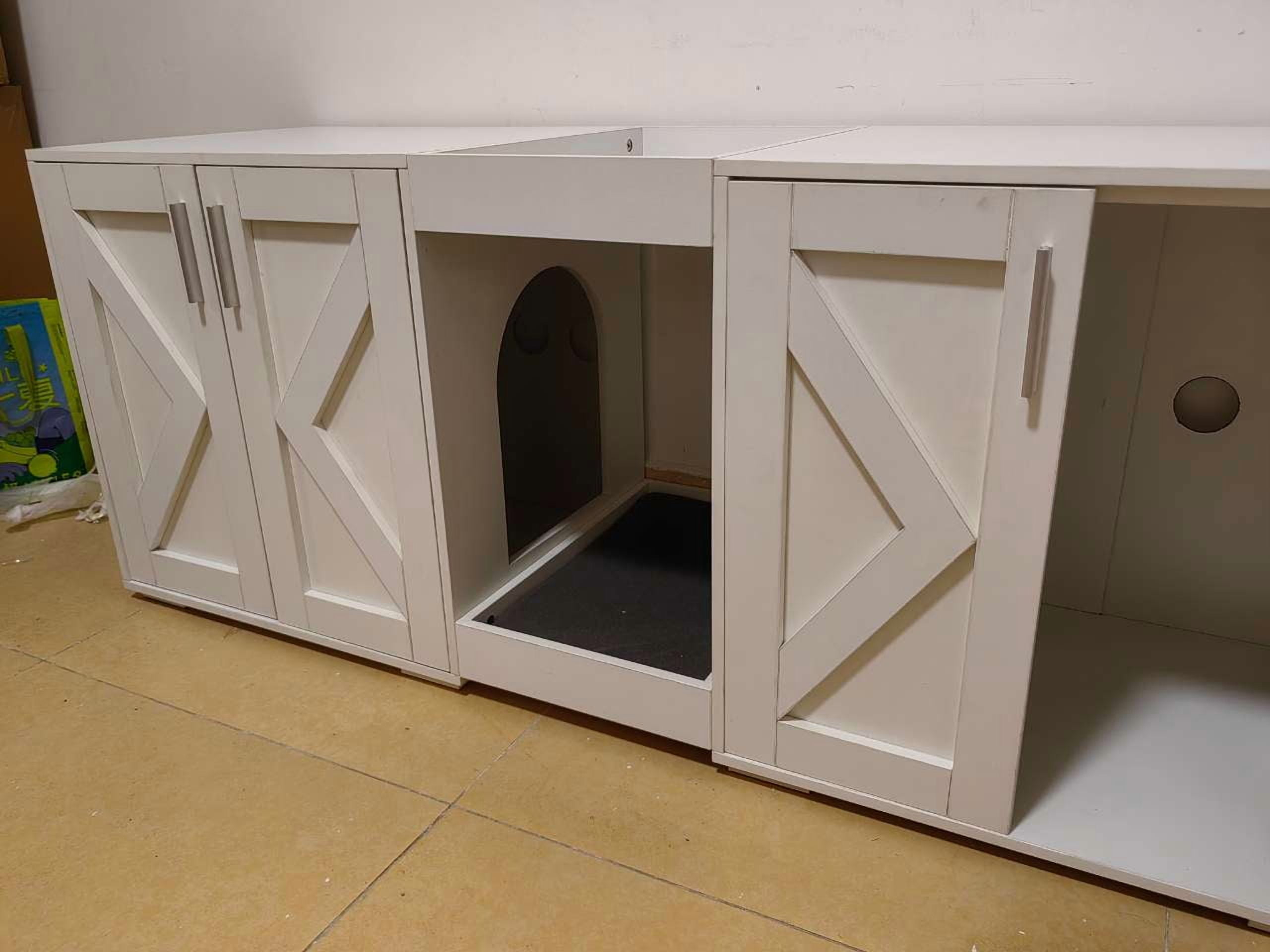 TEQIN Cat Litter Box Enclosure for 2 Cats,Litter Box Furniture with Double Room, Central Entry, Cat Hidden Litter Box TV Stand for Living Room, 55”L x 17.2”W x 22.4”H
