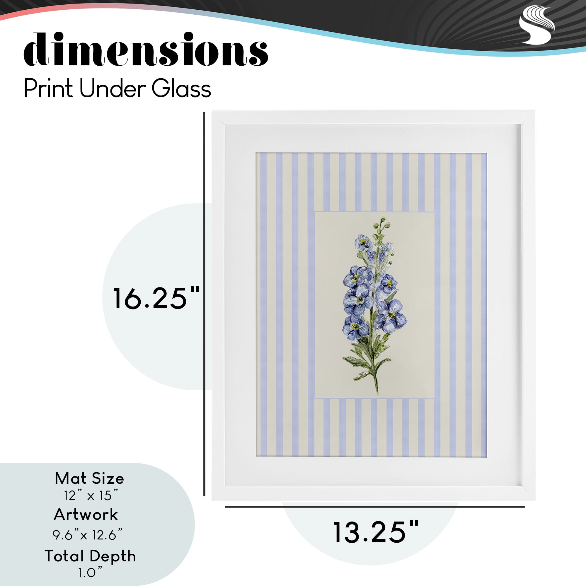 Blue Stripe Larkspur White Framed Print Under Glass, design by Lisa Wehmeyer
