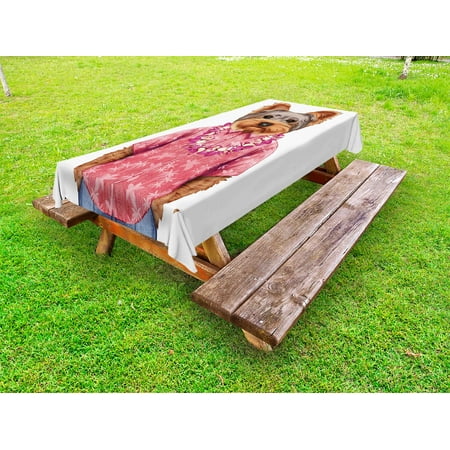 

Yorkie Outdoor Tablecloth Portrait of a Dog in Humanoid Form with a Pink Shirt with Hawaian Lei Fun Image Decorative Washable Fabric Picnic Tablecloth 58 X 104 Inches Multicolor by Ambesonne