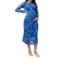 thumbnail image 4 of Vestido de maternidad de mujer INSPIRE CHIC con flores, malla, fruncido en el costado, ajustado, de manga larga, para embarazo, invitada de boda, color azul, 4 of 5