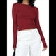thumbnail image 3 of Camiseta de Larga con Cuello Redondo y Espalda Abierta para Mujer, Estilo Y2K, Estilo Retro Informal de Color Liso Vino Tinto L, 3 of 10