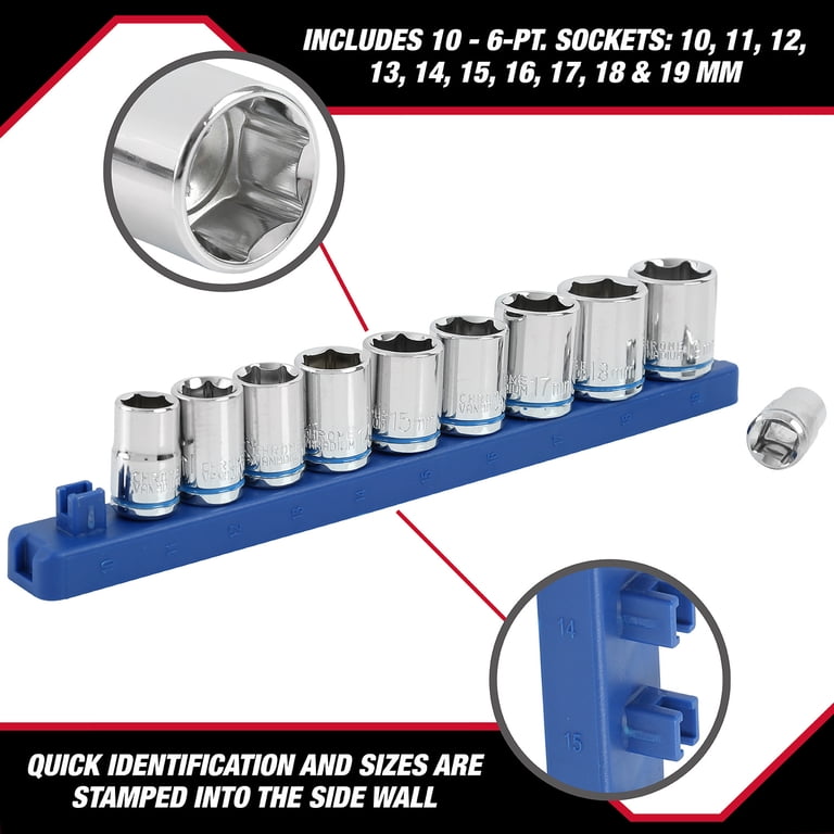 Hyper Tough 11-Piece 3/8 Inch Drive Metric Socket Set Chrome