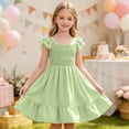 thumbnail image 6 of THDHVS Girls Summer Dress,Girls Solid Smocked Ruffle Tiered Dress Short Sleeve Round Neck Casual Summer,Dresses for Girls 9-10 Years, 6 of 10
