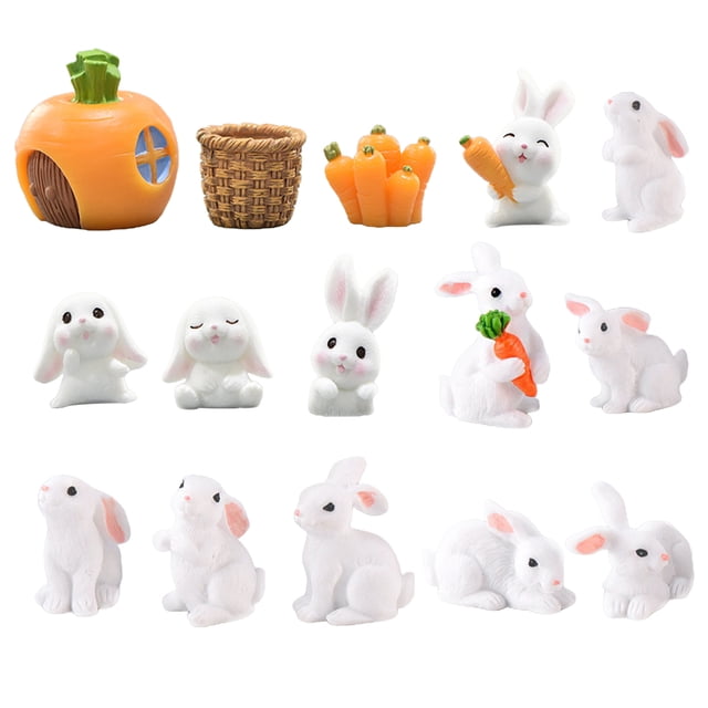 15Pcs Modèles de Lapin Décoratifs Accessoires de Lapin de Pâques Accessoires Bonsaï (Style Mixte)
