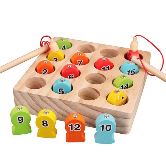 Rbaofujie Wooden Magnetic Fishing Game Fine Motor Skill Toy Letters Cognition Preschool Gift