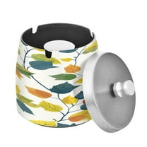 ALAZA Cigar Ashtray with Lid Leaves Paint Ash Tray for Cigarettes Smokeless Ashtrays