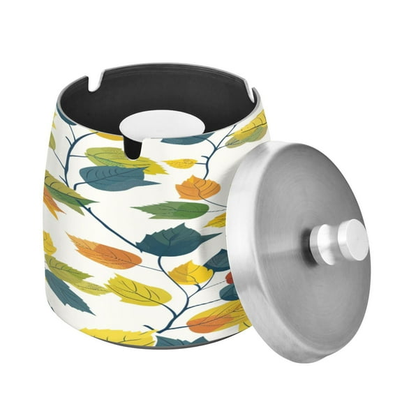 ALAZA Cigar Ashtray with Lid Leaves Paint Ash Tray for Cigarettes Smokeless Ashtrays