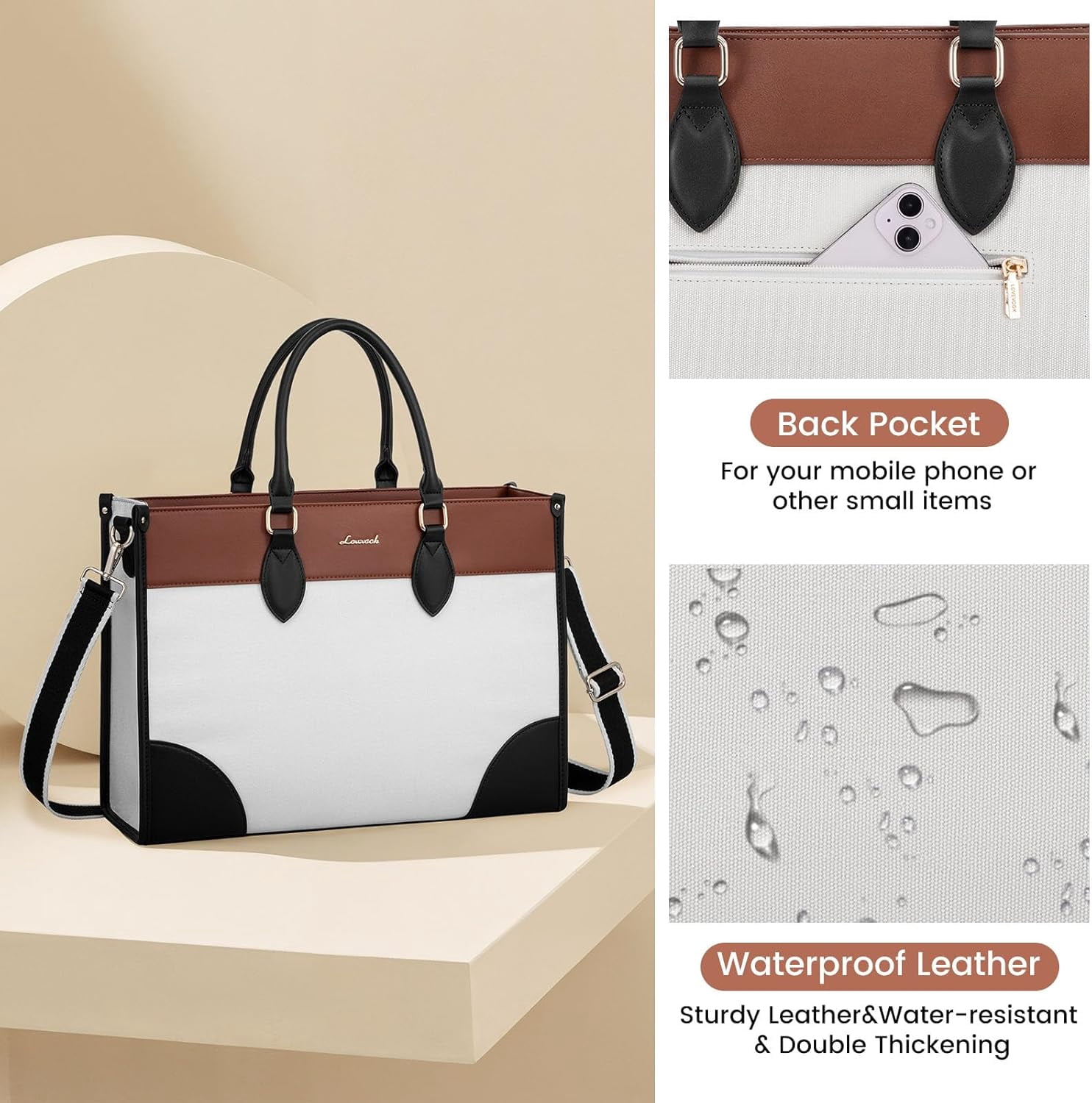 LOVEVOOK Laptop Bag for Women 15.6 lnch,Waterproof Laptops Tote Bags for Womens,Professional Work Bags for Women with Cup Holder,Large Laptop Purse Computer Briefcase Office Teacher Clutch Bag,2 PCS