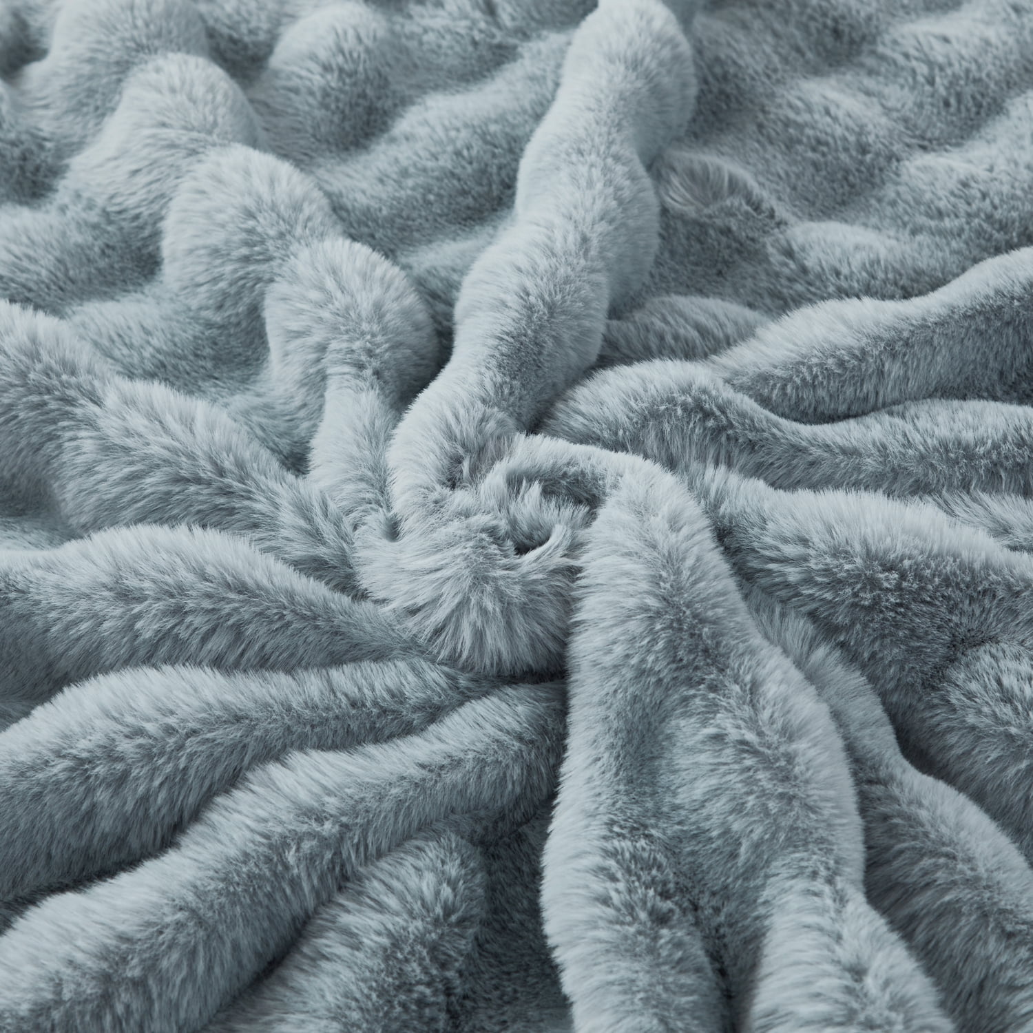 URBONUR Faux Rabbit Fur Twin Blanket for Bed Chair Couch, Fluffy Bubble Blanket, Luxury Fuzzy Warm Thick Bed Blankets for All Season 63×79 Inches
