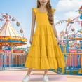 thumbnail image 2 of Beollynier Girls Summer Ruffle Sleeve Round Neck Long Dress with Zipper for Ages 3-13 - Solid Color and Color Block Styles - Perfect for Parties and Dress-Up Occasions, 2 of 7