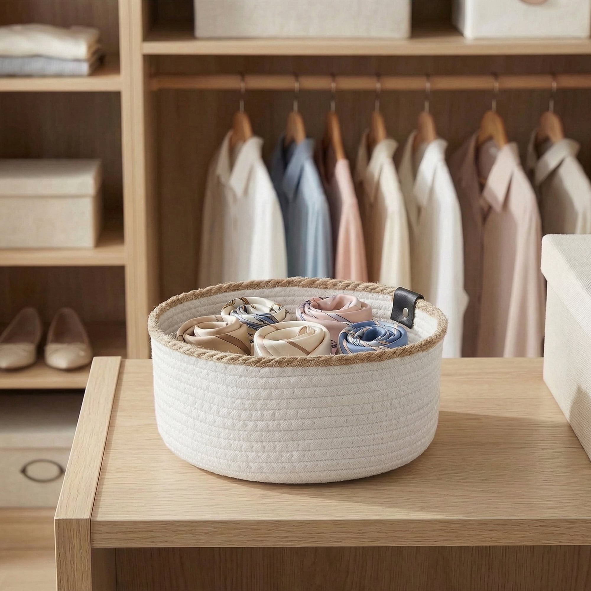 Unique Bargains Woven Storage Basket for Key Tray Bowl White-Brown 8.3*8.3*3.5in