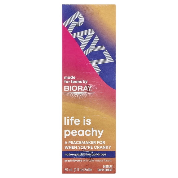 Bioray Rayz, Life Is Peachy, Herbal Drops For Teens, Peach, 2 fl oz (59 ml)
