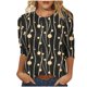 thumbnail image 1 of Mujeres 3/4 Manga Tops Y Blusas Impresas Cuello Redondo Suéter Casual Top de Moda para el Hogar Y el Uso Diario, 1 of 5
