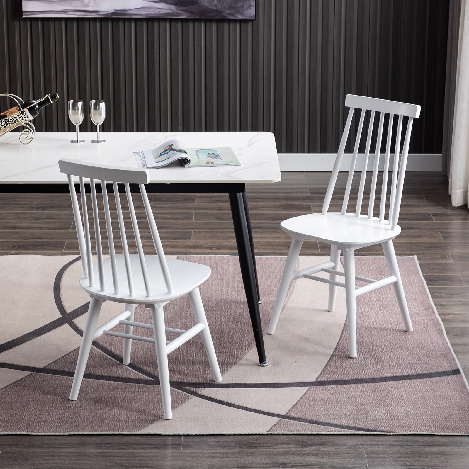 Duhome Elegant Lifestyle Farmhouse Dining Chairs Set of 2, Wood Dining Room Chairs Slat Back Kitchen Dining Room Chairs, White