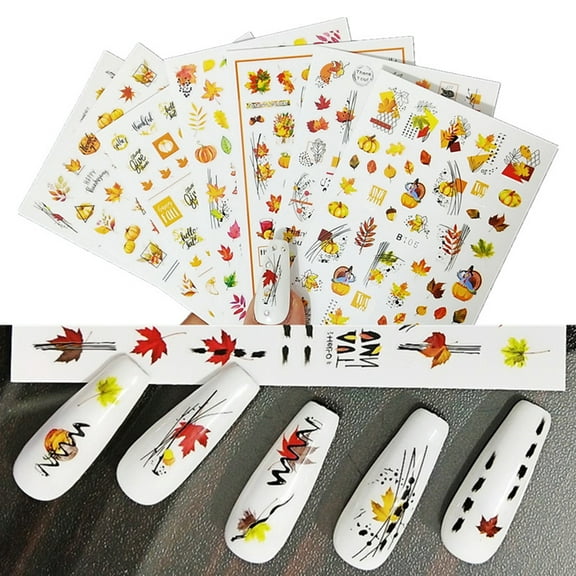 12Pcs/Set Autumn Nail Art Decals Fall 3D Nail Self-Adhesive Stickers Harvest Pumpkin Maple Leaves for Women Girls Kids DIY Nail Design Manicure Thanksgiving Day