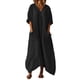thumbnail image 3 of TaTaai Women's Loose Fit Maxi Dress Solid Color V-Neck Three-Quarter Sleeve Linen Feel with Pocket Detail Irregular Hem Casual Gift, 3 of 7