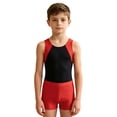 thumbnail image 2 of iiniim Boys Gymnastics Leotard Sleeveless Training Unitard Jumpsuit with Shorts Sets 6-16 Red 12, 2 of 7