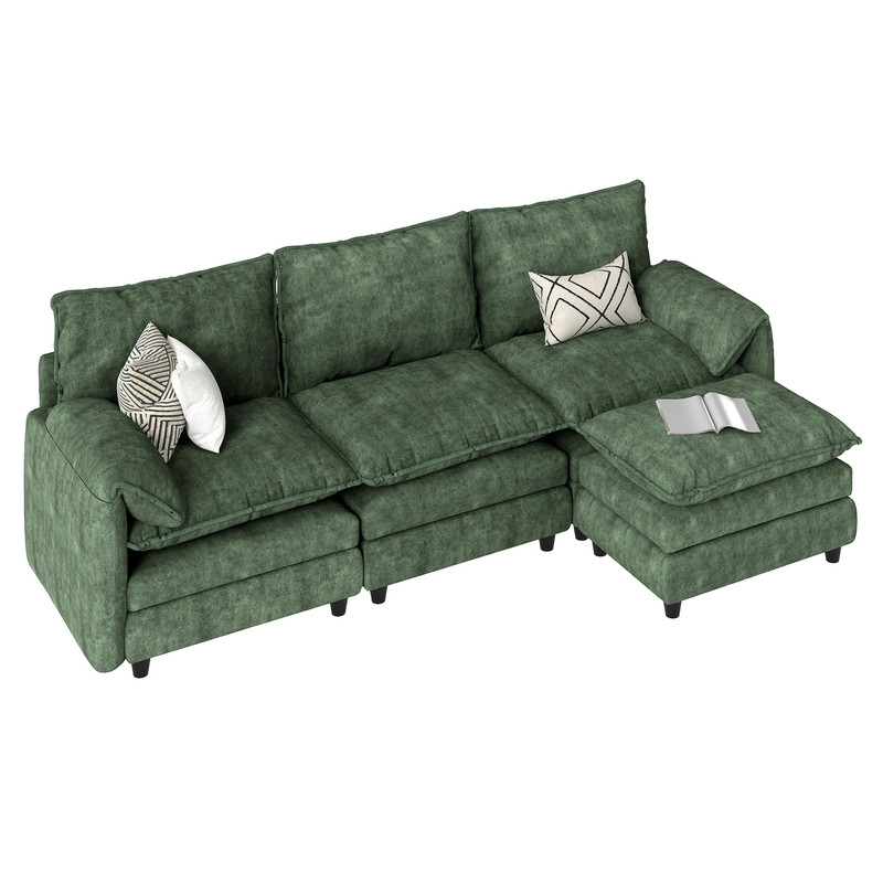 Uforic Sectional Sofa with Ottoman, 108" L Shape Modern 4 Seat Cloud Couch with Pillow-Armrest,Green