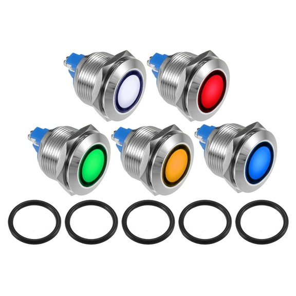 Unique Bargains 5pcs LED Indicator Light 19mm 230V AC Waterproof Pilot Indicator for Car Truck Interior Assorted Color