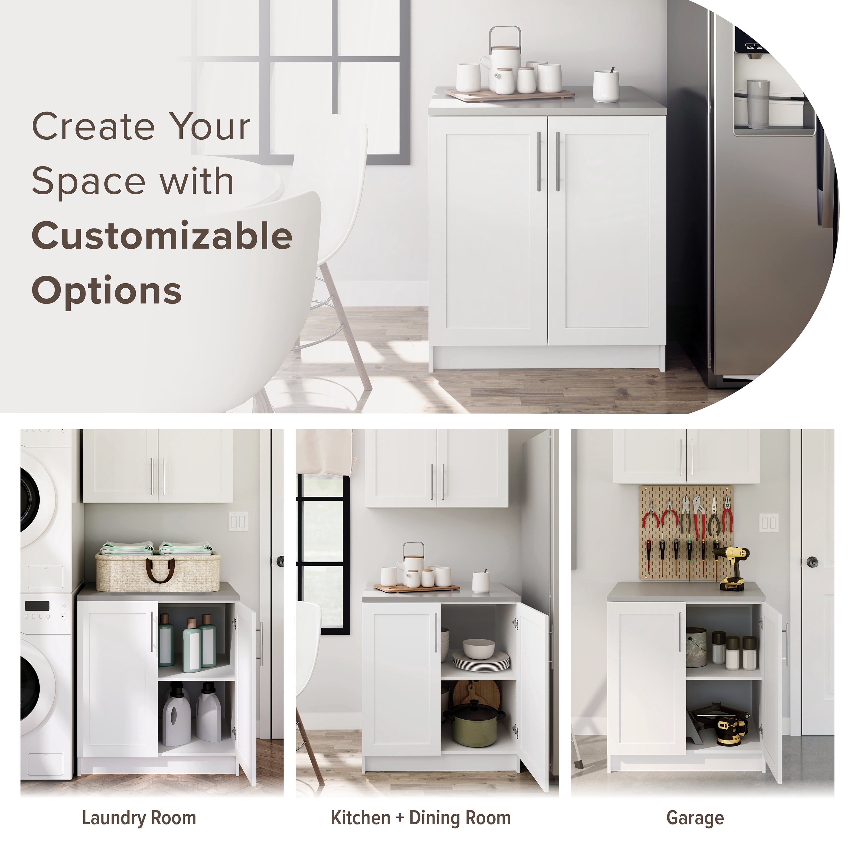 Prepac Elite 32" W Storage Cabinet with Panel Doors, White Storage Cabinet, Base Cabinet, Bathroom Cabinet with 1 Adjustable Shelf 24.5" D x 32" W x 36" H, WSCR-1005-1