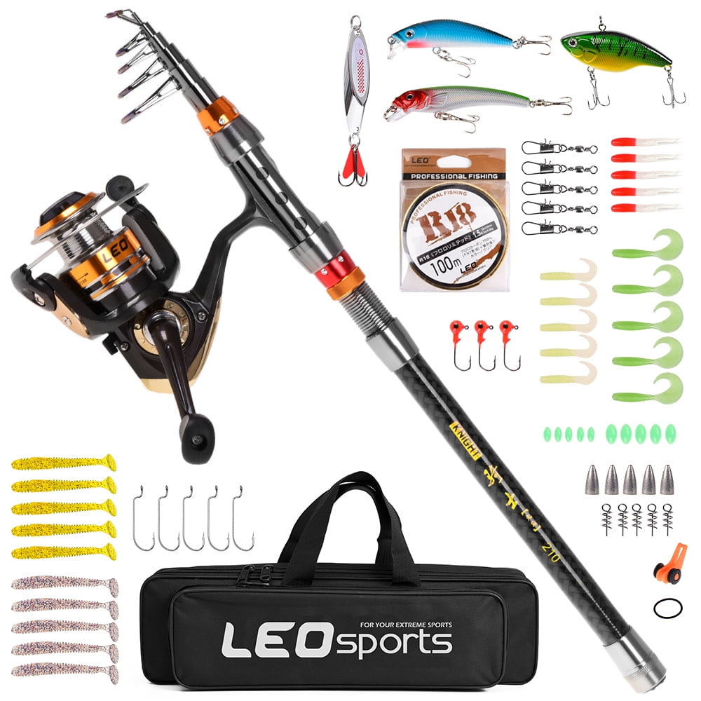 Telescopic Fishing Pole and Reel Combos Fishing Rod Kit,Carbon Fiber Telescopic Fishing Pole with Spinning Reel,Line,Lures,Winder,Carring Bag,for Travel Freshwater Saltwater Fishing 