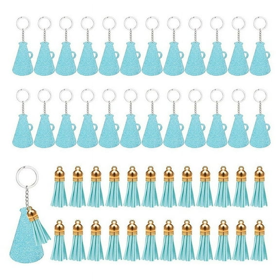 48PCS Acrylic Keychain Blanks, Acrylic Cheer Key Chains with , Clear Blank Keychains Kit Blue