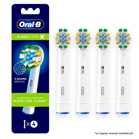 Oral‑B FlossActionX Electric Toothbrush Replacement Heads with X‑Filament, 4 Count