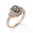 thumbnail image 4 of 2 Carat - Emerald Cut Black Rutile Quartz - Moissanite Trilogy Halo - Channel Pave Engagement Ring - 18K Rose Gold Plating Over Silver, 4 of 4