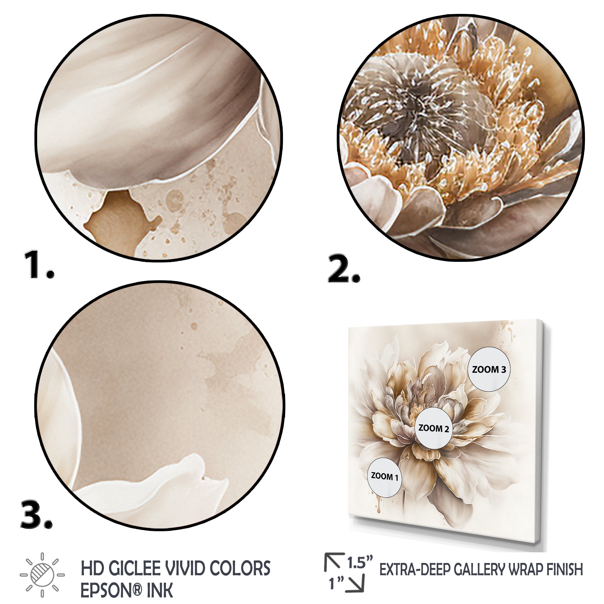 Designart Blooming Beige Floral Design V Canvas Wall Art