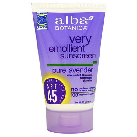 Alba Botanica Very Emollient Natural Sunblock SPF 45, Pure Lavender,...