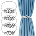 thumbnail image 1 of Curtains, 4 Pieces Silver Leaves Curtain Clip, Adjustable Alloy Elasticity Curtain Holder, Curtain Buckles with Spring Rope, 1 of 5