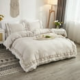 thumbnail image 2 of 100% Washed Cotton Grey and White Ruffled Duvet Cover Set Full Size with Zipper Closure & Corner Ties, 2 of 8